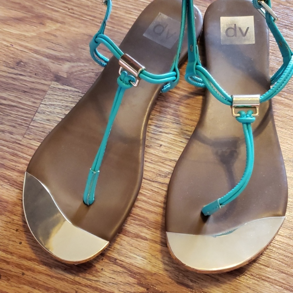 Sandals size 9.5 gold and turquoise